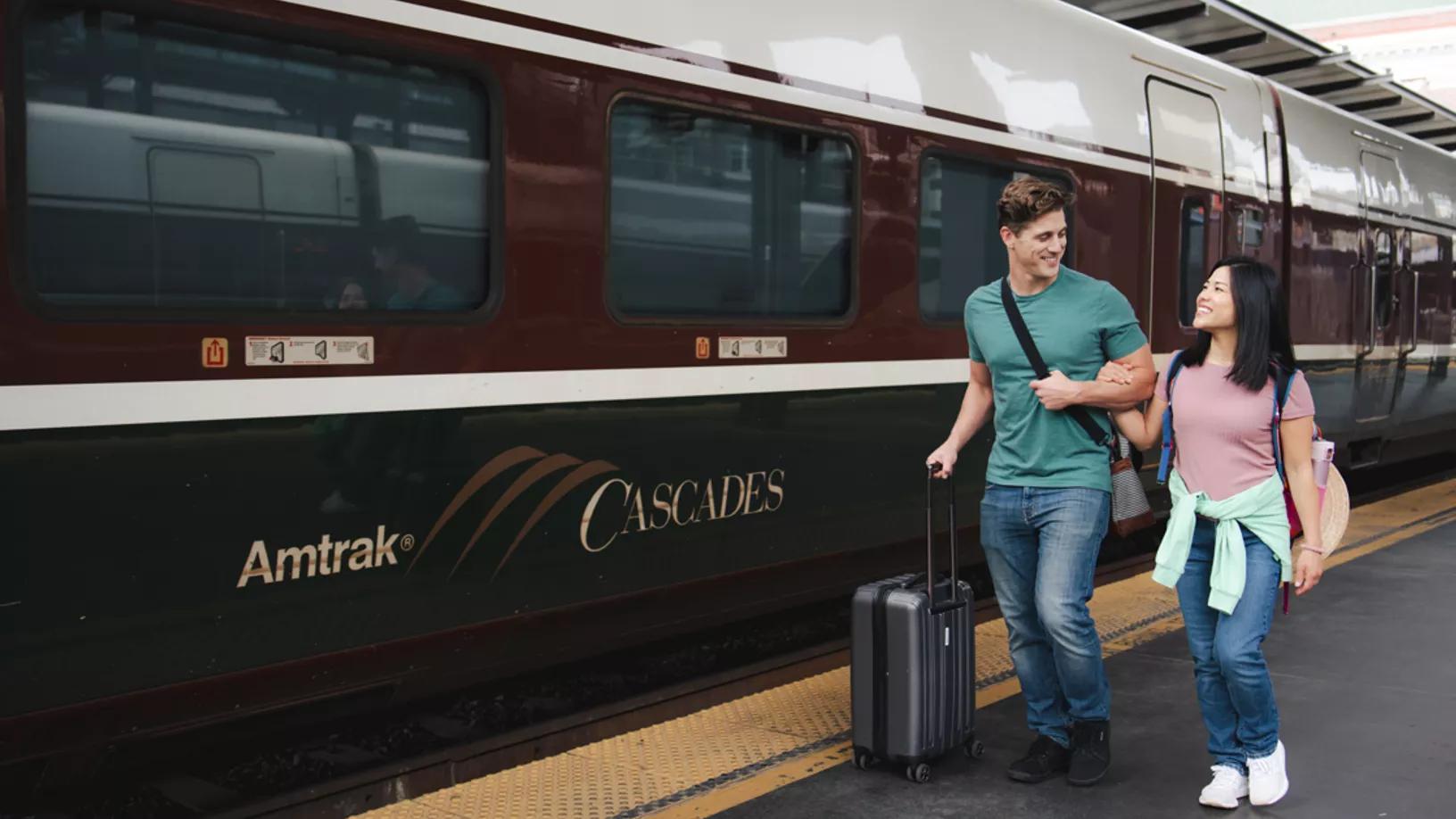 Couple about to board the Amtrak train