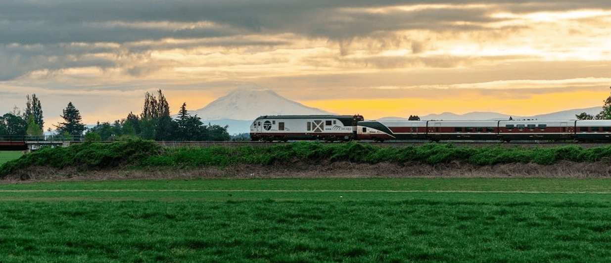 Amtrak train and mountains