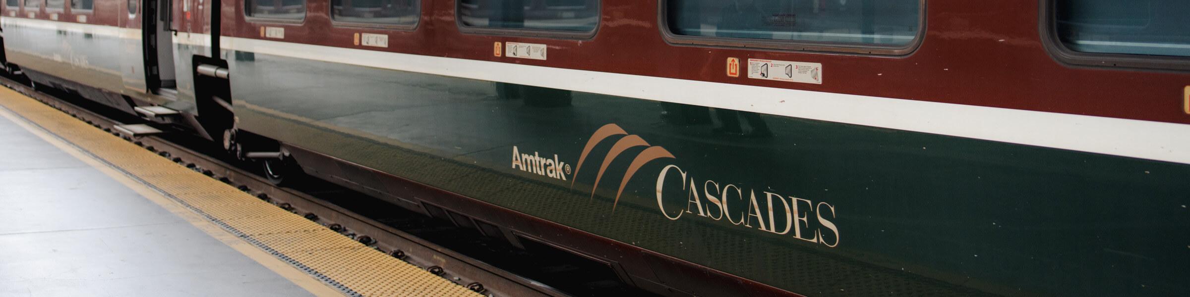 Side of an Amtrak Cascades Talgo train