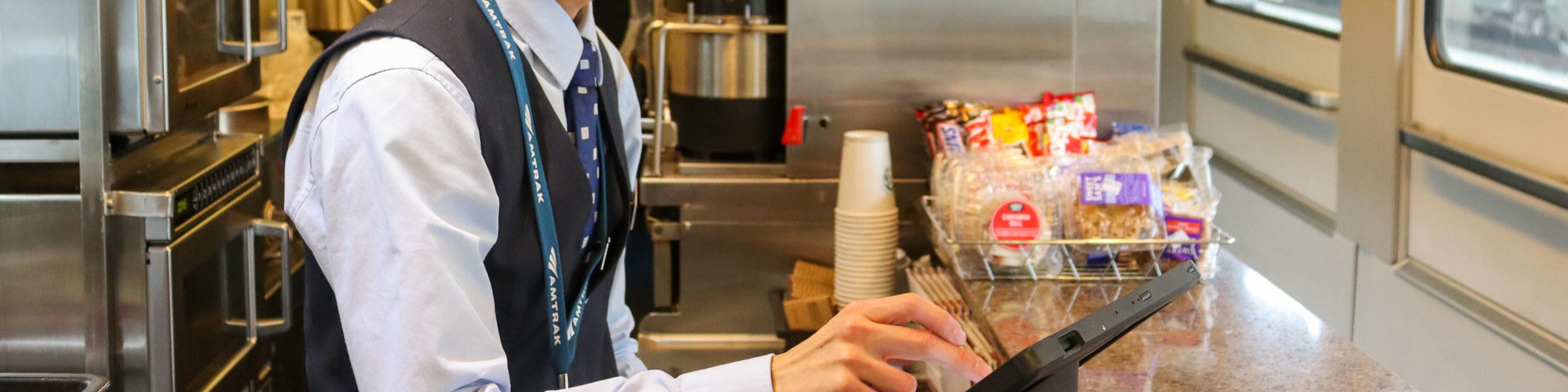 An Amtrak Cascades cafe attendant