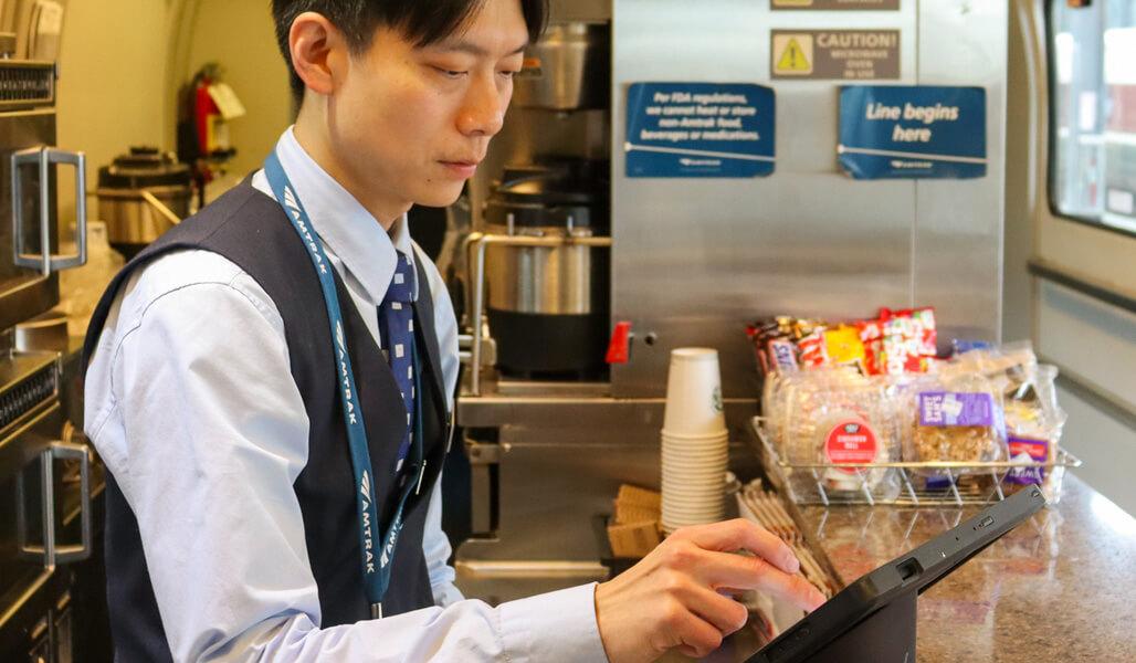 An Amtrak Cascades cafe attendant